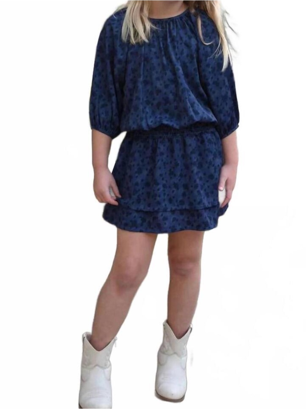Pleat Rory Dress in Navy Blue Spots Print Size 10